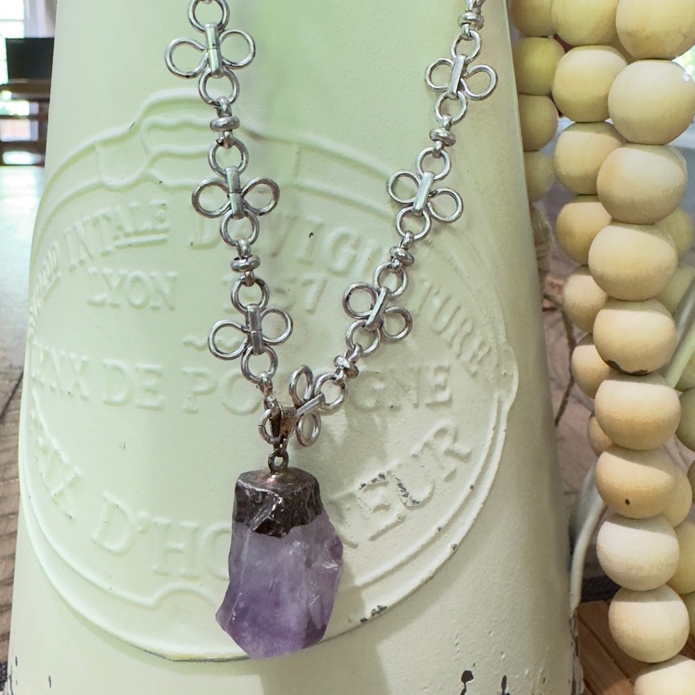 Amethyst  - Silver and Purple Gemstone Necklace